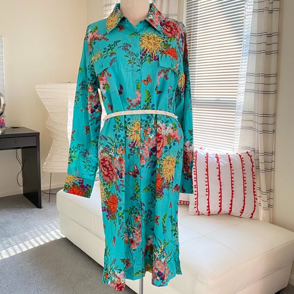 Soft Surroundings Floral Butterfly Shirt Dress Get Ready for Spring MEDIUM - Picture 5 of 9